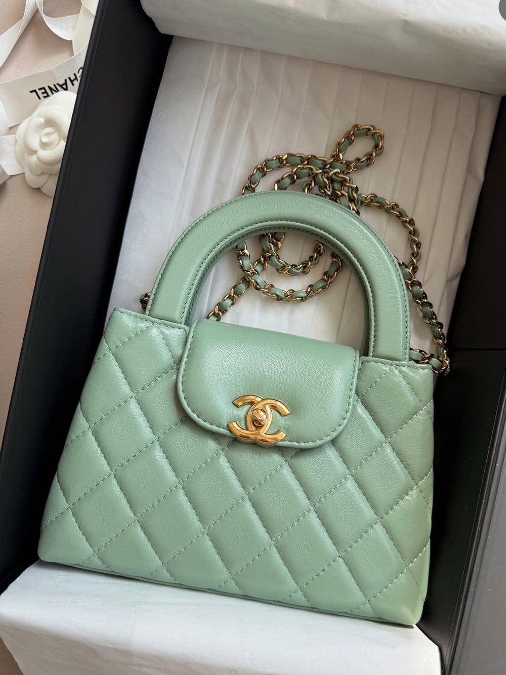 Brand New Chanel Mint Green Kelly Nano Top-Handle Bag